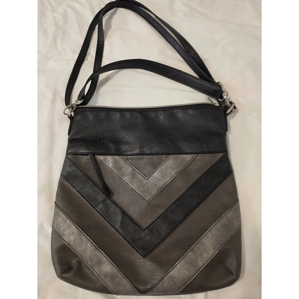 Relic Sophie Chevron Boho Retro Crossbody Bag Black Grey Silver Vegan